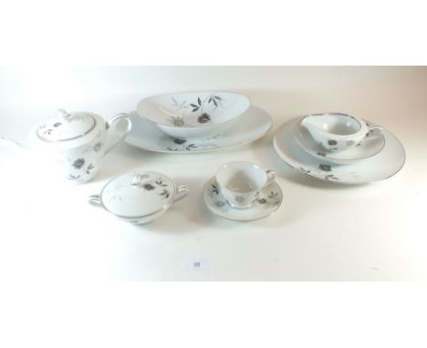 A Japanese Noritake vintage dinner service printed roses comprising:- eight dinner plates, six plates 21cm, ten tea plates, e