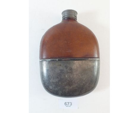 A Victorian leather and pewter mounted spirit flask