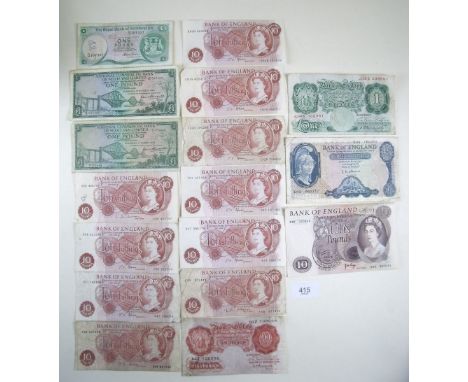 A wad of British banknotes including eleven Bank of England 10 shillings notes - signatories: K O Peppiatt, LK O'Brien, JS Ff