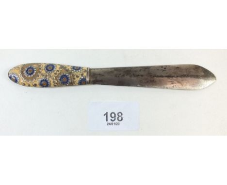 An enamel handled Faberge style paperknife with silver plated blade - 16cm long