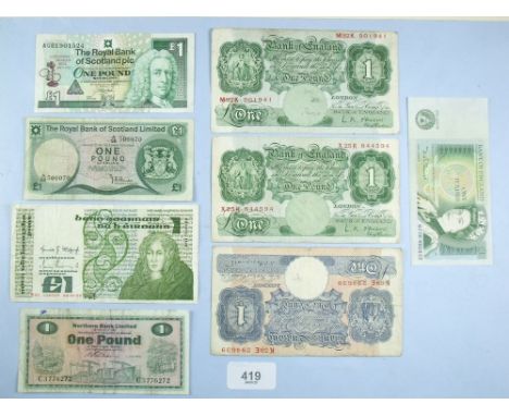 A wad of eight £1 banknotes including: K O Peppiatt blue prefix K58E, L K O'Brien green prefix B274, Ireland: Northern Bank L