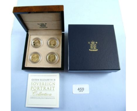 A Royal Mint Issue gold sovereign portrait set.  Four coins including sovereigns 1957, 1980, 1988 and 2004 - in presentation 