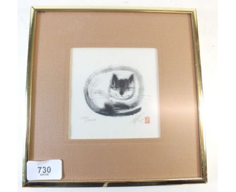 A Chinese print of a cat - limited edition - 10.5 x 10.5cm