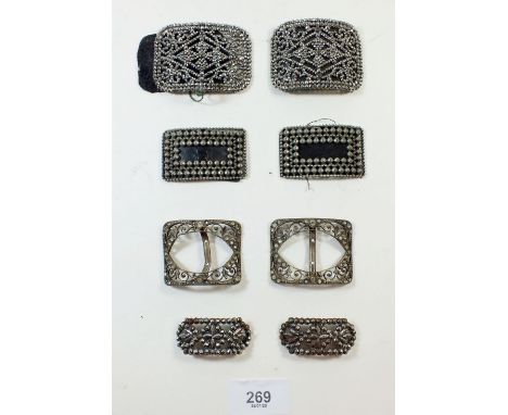 Four pairs of antique paste and cut steel shoe buckles