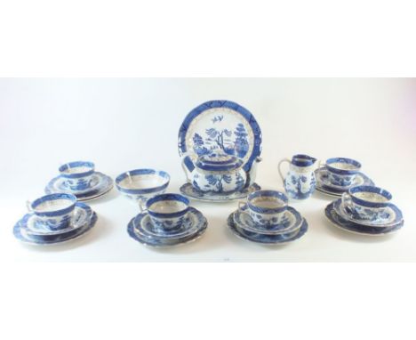 A Booths Old Willow tea service consisting of: teapot and stand, six cups and saucers, six side plates, cream jug and sugar b