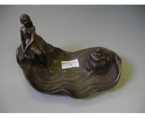 A WMF Art Nouveau ink well in the form of a lady with accompanying shell, together with a box of mixed items to include a gla