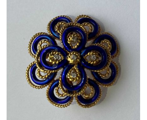 18 Carat Gold Diamond &amp; Enamel Brooch
A stunning 18 carat gold diamond and enamel brooch, with tiers of enamel and gold l