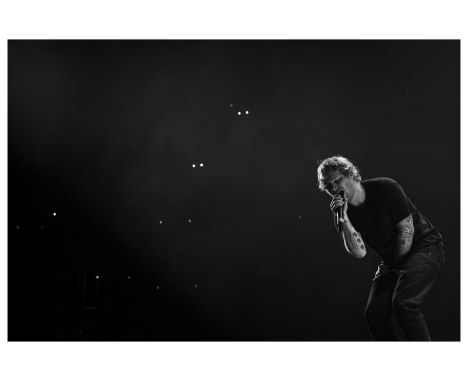 A signed Ed Sheeran Photograph Ed Giving it Everything, Barclays Center, New York City, 2015 
Signed by Photographer Mark Sur