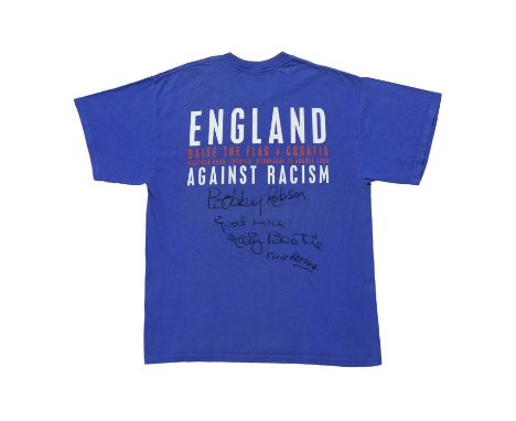 England Anti-Racism T-Shirt Signed by Football Legends Sir Bobby Robson and Kevin Beattie
Your chance to win a very special a