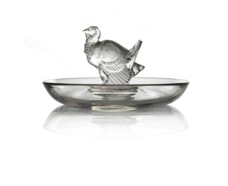 Rene Lalique, a Dindon glass ashtray or pin dish, model number 287, designed circa 1925, polished, incised mark R Lalique, 12