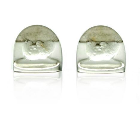 Rene Lalique, a pair of Pinsons glass menu holders, model 3501, designed circa 1924, polished and frosted, incised marks R La