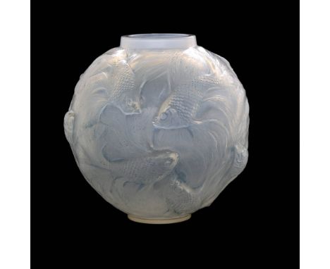 Rene Lalique, a Formose opalescent glass vase, model 934, designed circa 1924, frosted and blue stained, incised mark R Laliq