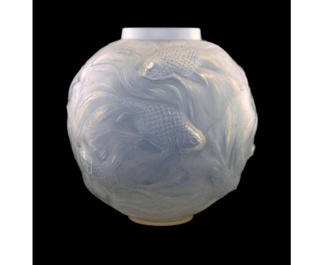 Rene Lalique, a Formose opalescent glass vase, model 934, designed circa 1924, frosted, relief moulded mark R Lalique, incise