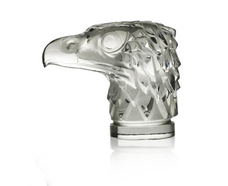 Rene Lalique, a Tete d'Aigle glass car mascot, model 1138, designed circa 1928, polished and frosted, moulded mark R Lalique 