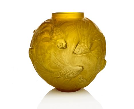 Rene Lalique, a Formose butterscotch glass vase, model 934, designed circa 1924, moulded mark R Lalique, 17.5cm high