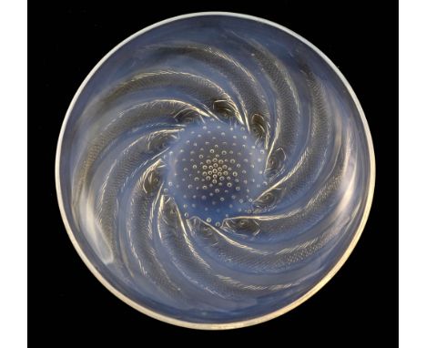 Rene Lalique, a Poissons opalescent glass bowl, model 3264, designed circa 1921, polished, moulded mark R Lalique, 25.5cm dia