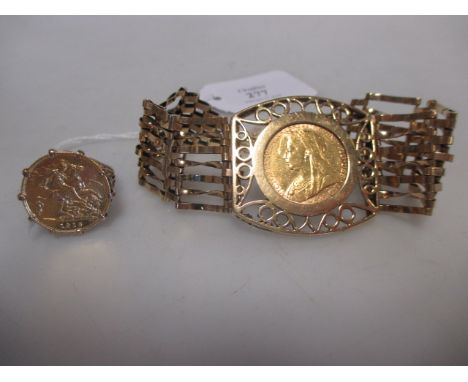 A sovereign bracelet, the 1900 sovereign set in a 9ct mount to a 9ct gate bracelet, together with a 1916 half sovereign ring 
