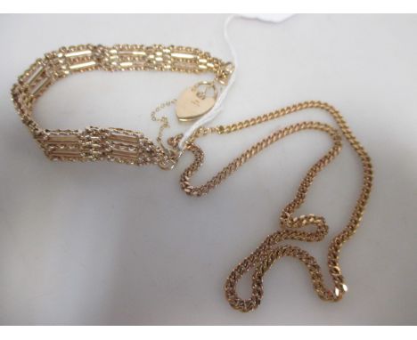A 9ct gate bracelet together with a 9ct curblink necklace (gross 37g) (2)  