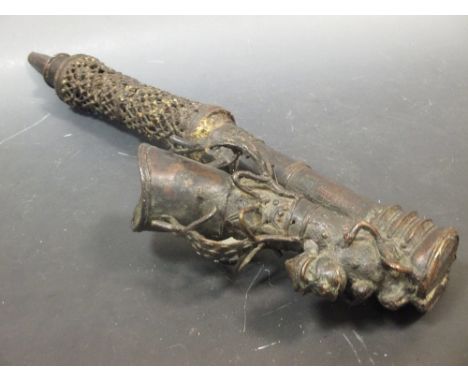A Cameroonian bronze pipe 58cm long  