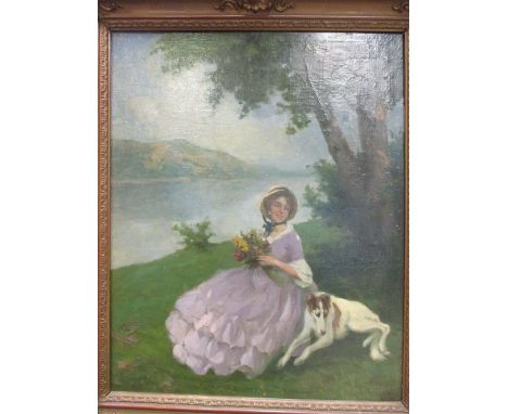 Vilmus Nagy, portrait of a young girl with her dog, oil on canvas 98 x 78cm  