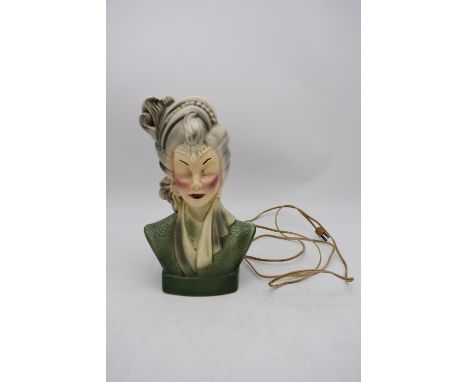 An Art Deco style ceramic bust lamp in the shape of a lady. H.36x20cm 
