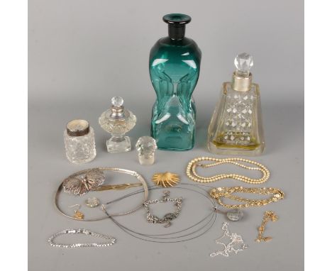 A quantity of assorted collectables to include two silver topped cut glass items, Holmegaard Kluk Kluk decanter (missing stop