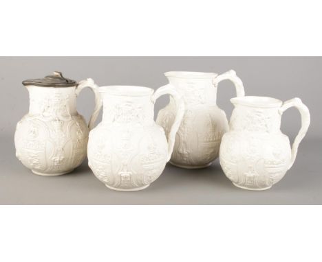 Four Victorian Albion relief moulded jugs, decorated with crests of England, Scotland, Wales and Ireland. Marked for William 