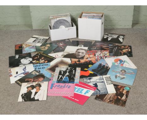 Two boxes of vinyl records including The Cure, Sting, A-HA, Simply Red, Sinead O'Connor, Grace Jones, Leo Sayer, George Micha