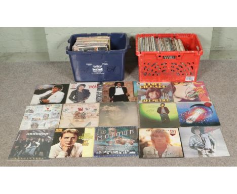 Two large boxes of vinyl LPs and single records with various genres, including Michael Jackson, John Lennon, Cliff Richard, M