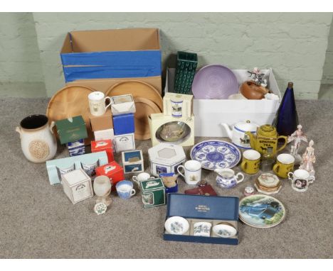 Two Boxes of mixed collectables including West German Rumtofp, Hornsea pottery, Poole Pottery, large amount of boxed Ringtons