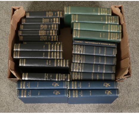 A collection of vintage motor repair and engineer books, consisting of Automobile Engineering (American Technical Society), M