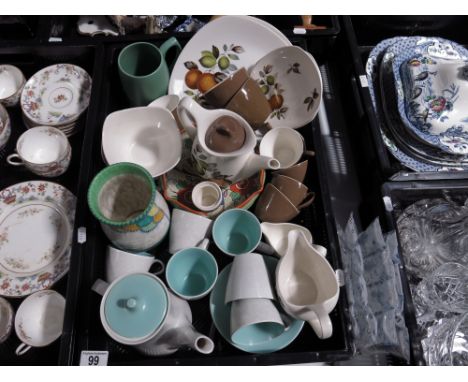 A collection of ceramics including Keith Murray Wedgwood mug, Charlotte Rhead Crown Ducal vase, Poole pottery part coffee set