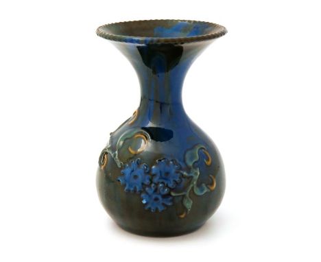 Edmund Harry Elton for Sunflower Pottery, an Elton Ware vase, ovoid form with wide flared neck, slip decorated with raised fl