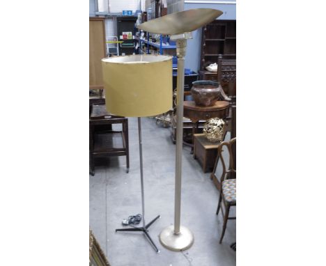 An Art Deco anodised floor lamp, together with a mid century chrome tripod floor lamp (2)