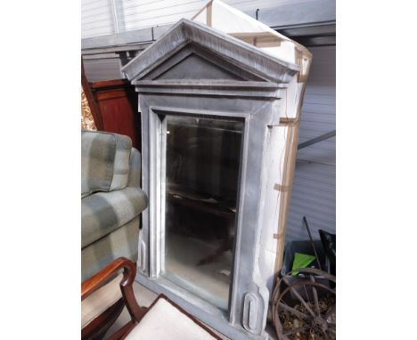 Two large architectural mirrors with arched pediments, one with metal clad finish, approx. 230 by 140cm.