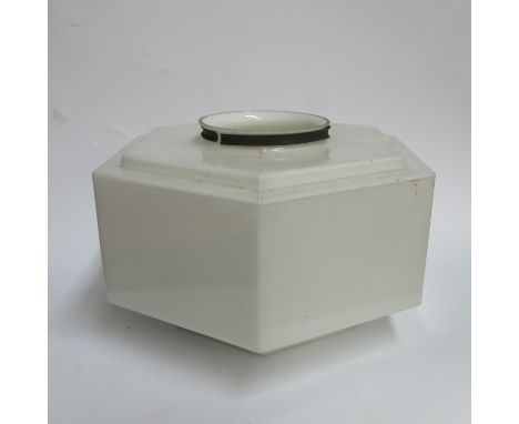 An Art Deco style hexagonal milk glass light shade, concentric stepped design