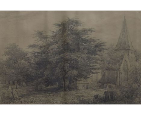 John Linnell (British, 1792-1882), 'Buxted Churchyard, Sussex', titled, signed and dated 1824 verso, pencil, 37 by 55cm, fram