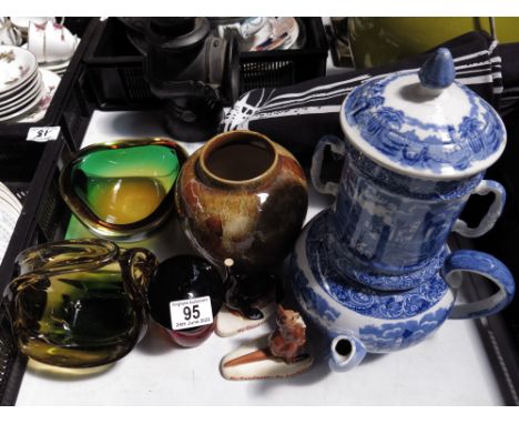 A Collection of ceramics and glass including Doulton stoneware vase and tobacco jar, Cauldon teapot with water filter and Mur