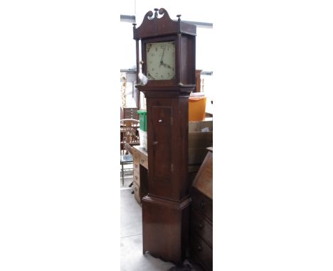 Charles Steel of Campden, a George III oak longcase clock, swan neck pediment, painted dial with date aperture, 215cm high.