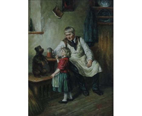 Gustave Holte (20th Century), Wait for My Order, signed and dated 1971 l.r., oil on panel, 40 by 30cm, gilt frame 