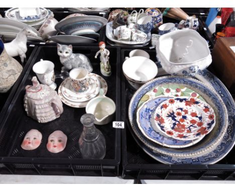 A collection of ceramics including Staffordshire blue and white Imari and other dinner ware, together with Laura Knight comme