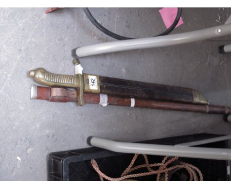 A World War I officer's sword scabbard, together with a German Saxon fusilier short sword, model 1845 with scabbard.  (2)