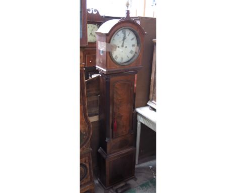 Gray of Edinburgh, a 19th Century flame longcase clock, arched pediment, circular painted dial with Roman numerals, subsidiar