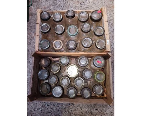 2 WOODEN CRATES OF VINTAGE KILNER JARS