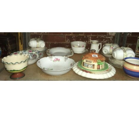 SHELF OF MISC CHINAWARE INCL; PART TEA SETS BY CROWN CHELSEA CHINA