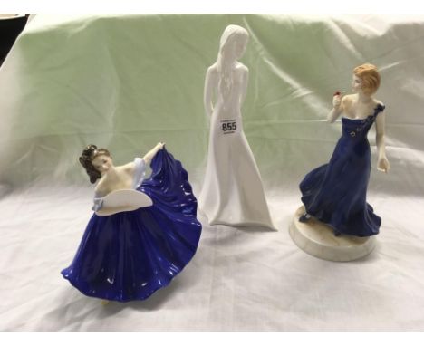 3 FEMALE FIGURINES, ROYAL DOULTON 'ELAINE' HN2791, ROYAL WORCESTER 'ONLY FOR YOU' &amp; ROYAL DOULTON IMAGES 'TOMORROWS DREAM