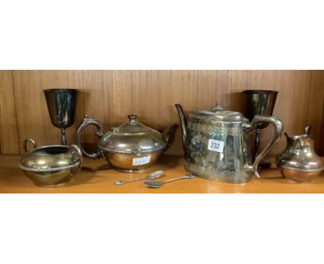 SHELF OF PLATEDWARE 