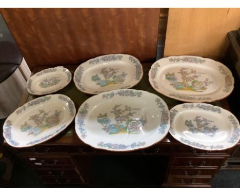 GRADUATED SET OF 7 INDIAN TREE DECORATED MEAT PLATTERS BY ASHWORTH BROS, OF HANLEY, (IDEAL FOR CHRISTMAS BANQUET)