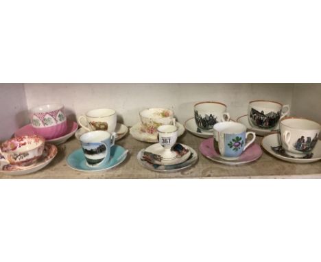 SHELF OF VARIOUS VINTAGE CUPS &amp; SAUCERS ETC
