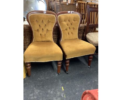 PAIR OF BUTTON BACK MAHOGANY FRAMED BEDROOM CHAIRS